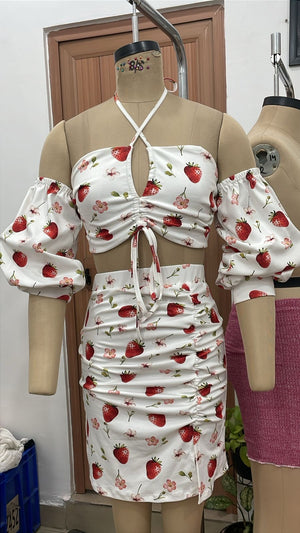 TANDUL Women Cute Strawberry Off-Shoulder Co-Ord Set