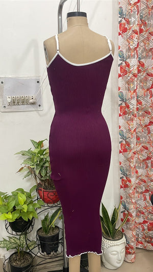 TANDUL Women Elegant Purple Keyhole Neck  Knitted Dress