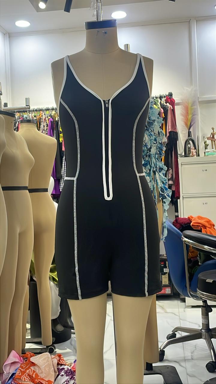 TANDUL Women Sleek Black Jumpsuit witth White Detailing