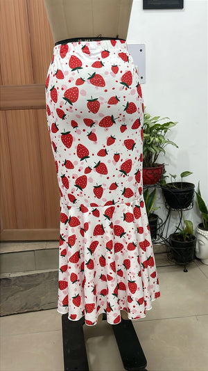 TANDUL Women Strawberry Printed Mermaid Maxi Skirt