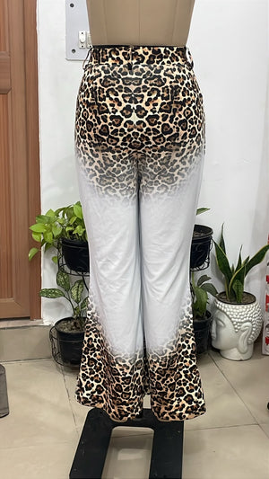 TANDUL Women Ombre Leopard Print High-Waisted Wide-Leg Pants