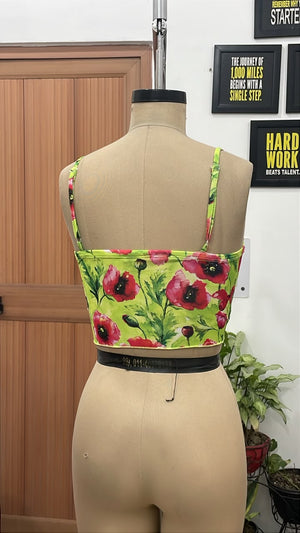 TANDUL Women Vibrant Lime & Red Floral Twist Crop Top