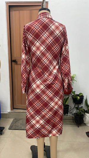 TANDUL Women Plaid Printed Button-Down Midi Shirt Dress