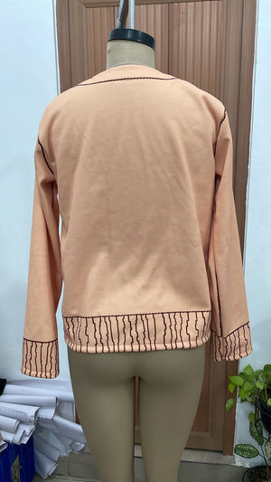TANDUL Women Long Sleeve V-Neck Graphic Button-Up Jacket