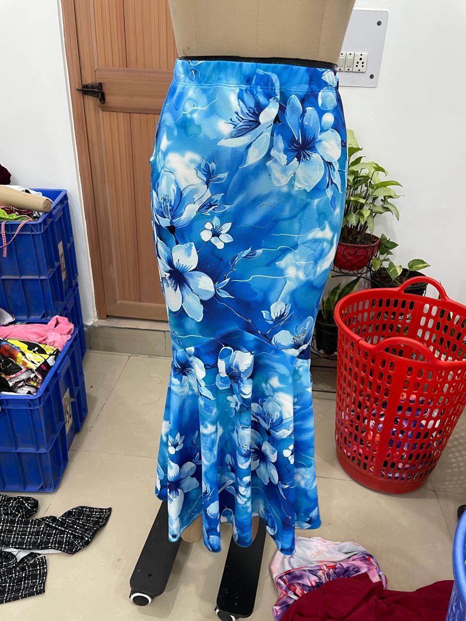 TANDUL Women Stunning Blue and White Floral Skirt
