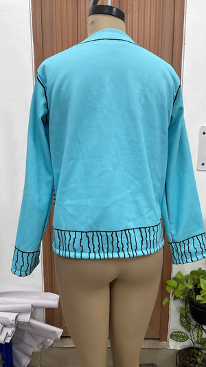 TANDUL Cyan Blue 2D Cartoon Illusion Long Sleeve Jacket
