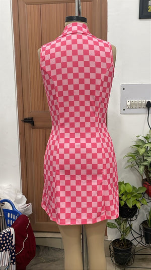 TANDUL Women Retro Barbiecore Checkerboard Button-Down Dress