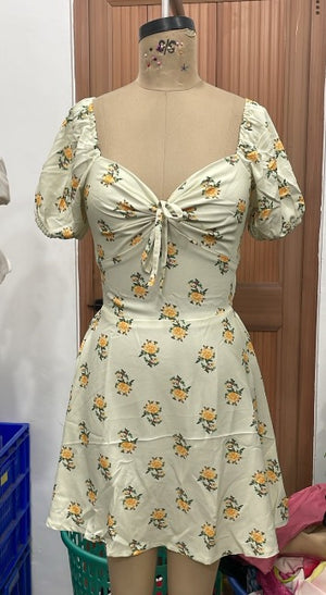 TANDUL Women Charming Yellow Floral Milkmaid Mini Dress