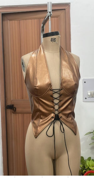 TANDUL Women Golden Front Detailed Leather Top