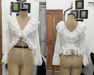 TANDUL Women Ethereal Snow White Ruffled Coquette Top