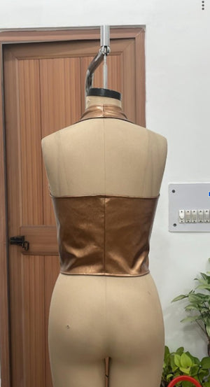 TANDUL Women Golden Front Detailed Leather Top