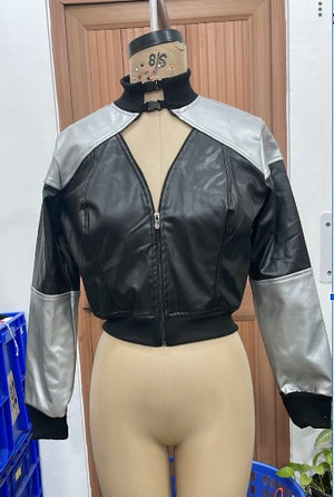 TANDUL Women Black Faux Leather Cropped Jacket