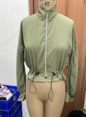 TANDUL Women Olive Green Cropped Windbreaker Jacket
