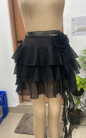 TANDUL Women Black Frill Ruffle Georgette Skirt