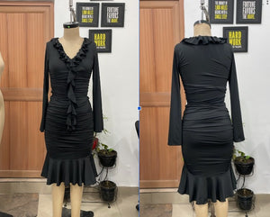 TANDUL Women Gothic Noir Cascading Ruffle Ruched Bodycon Dress