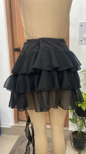 TANDUL Women Black Frill Ruffle Georgette Skirt