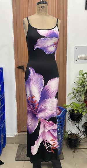 TANDUL Women Purple Orchid Floral Print Maxi Dress