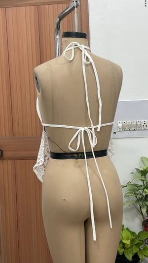 TANDUL Women White Lace Cami Backless Lace Top