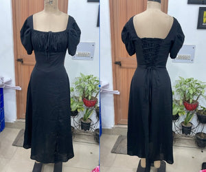 TANDUL Women Classic Black Lace-Up Corset Midi Dress