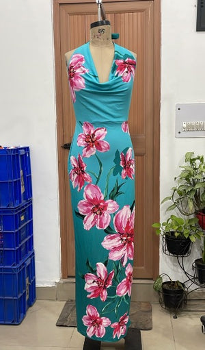 TANDUL Women Tropics Hibiscus Cowl Neck Maxi Dress