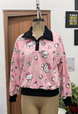 TANDUL Women Pink Hello Kitty Print Polo Sweatshirt