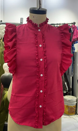 TANDUL Women Fuchsia Romantic Ruffle-Sleeve Shirt