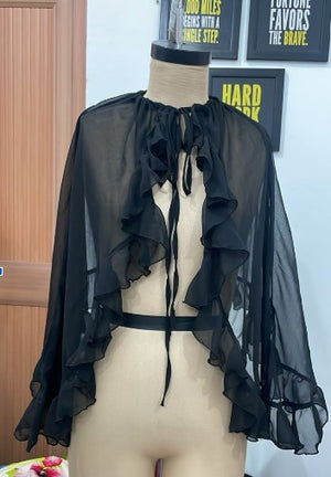 TANDUL Women Black Sheer Georgette Shrug with Ruffle Trim