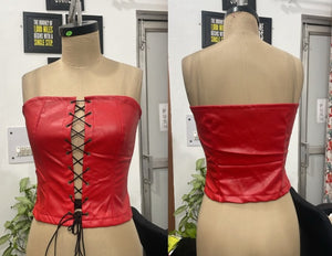TANDUL Women Red Faux Leather Strapless Tube Top