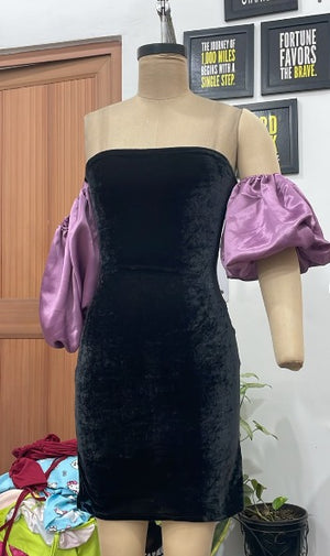 TANDUL Women Black Crushed Velvet Strapless Mini Dress