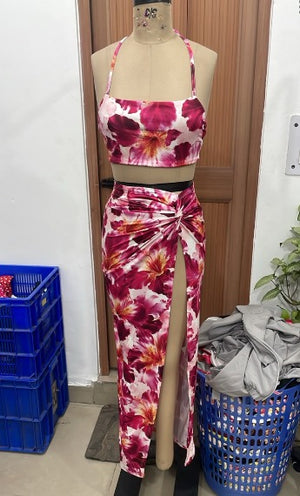 TANDUL Women Tropics Floral Twist-Front High-Slit Co-Ord Set