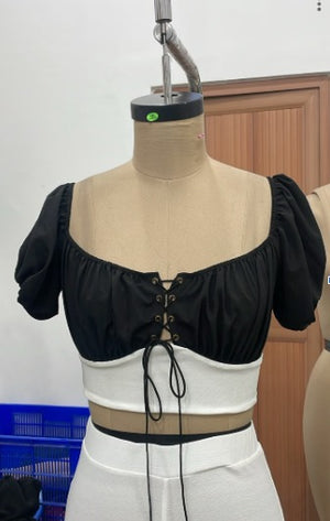 TANDUL Women Monochrome Lace-Up Crop Top