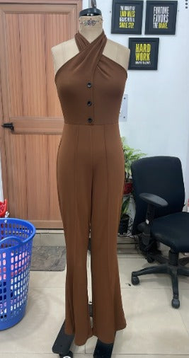 TANDUL Women Twisted Neck Brown Jumpsuit