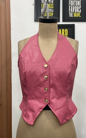 TANDUL Women Barbiecore Pink Halter Neck Waistcoat