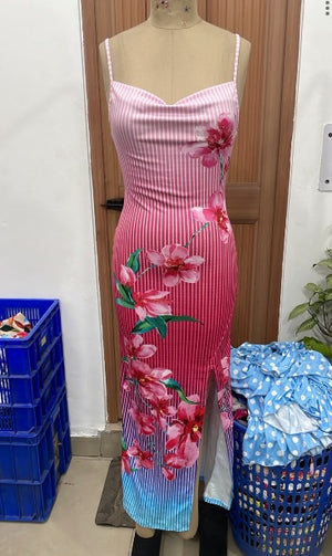 TANDUL Women Pink Stripe Cowl Neck Maxi Dress