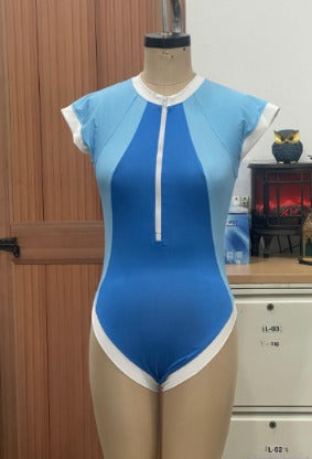 TANDUL Womens Blue and white Zip Up Bodysuit