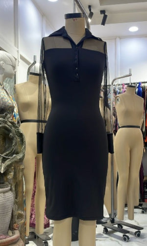 TANDUL Women Chic Black Midi Dress