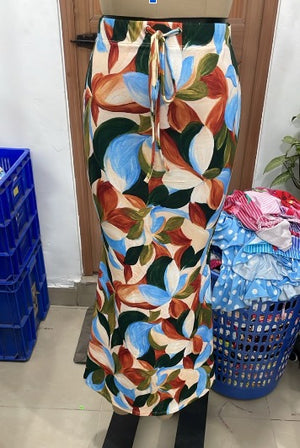 TANDUL Women Multi-Color Tropical Leaf Printed Maxi Skirt