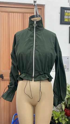 TANDUL Women Olive Green Cropped Windbreaker Jacket