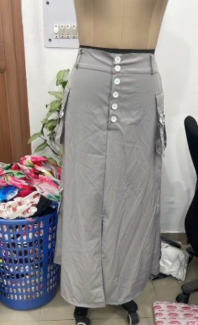 TANDUL Women High-Waisted Utility Cargo Maxi Skirt