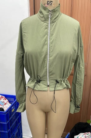 TANDUL Women Olive Green Windbreaker Jacket