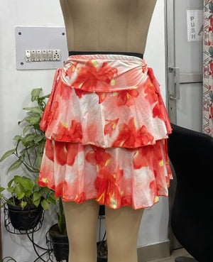 TANDUL Women Tropical Floral Double-Tiered Mini Skirt
