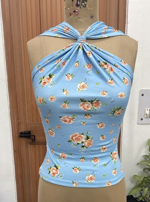 TANDUL Women Light Blue Floral Halter Crop Top