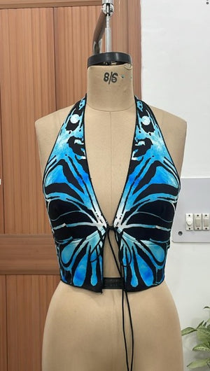 TANDUL Women Vibrant Blue Butterfly Halter Top