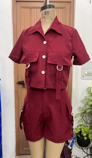 TANDUL Women Burgundy Cargo Utility Co-ord Set