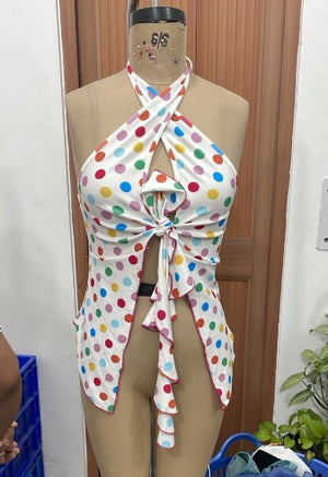 TANDUL Women Multi-Color Polka Dot Halter Top