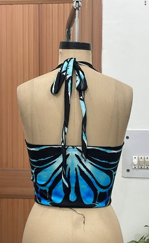 TANDUL Women Vibrant Blue Butterfly Halter Top