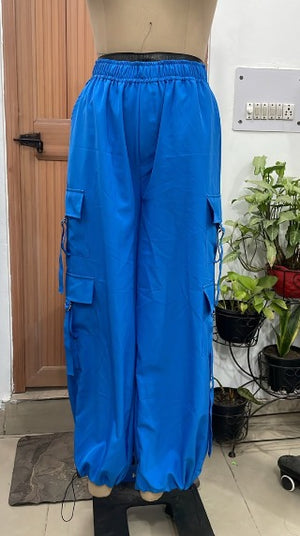 TANDUL Women Cobalt Blue Utility Parachute Cargo Trouser