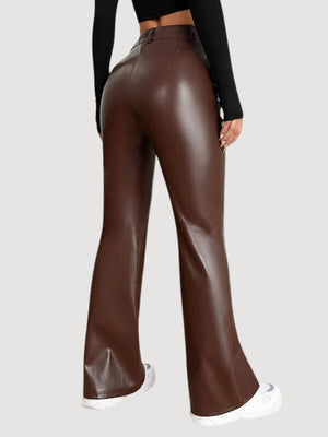 TANDUL Women Regular Fit Brown Faux Leather Trousers