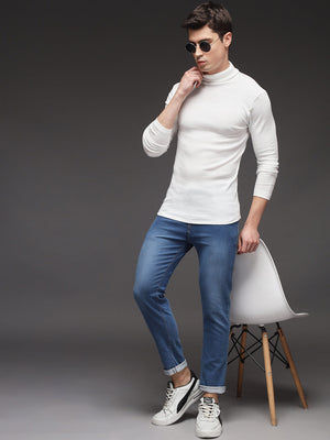TANDUL  Men Solid Turtle Neck White Sweater