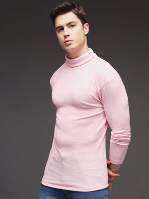 TANDUL  Men Solid Turtle Neck Pink Sweater